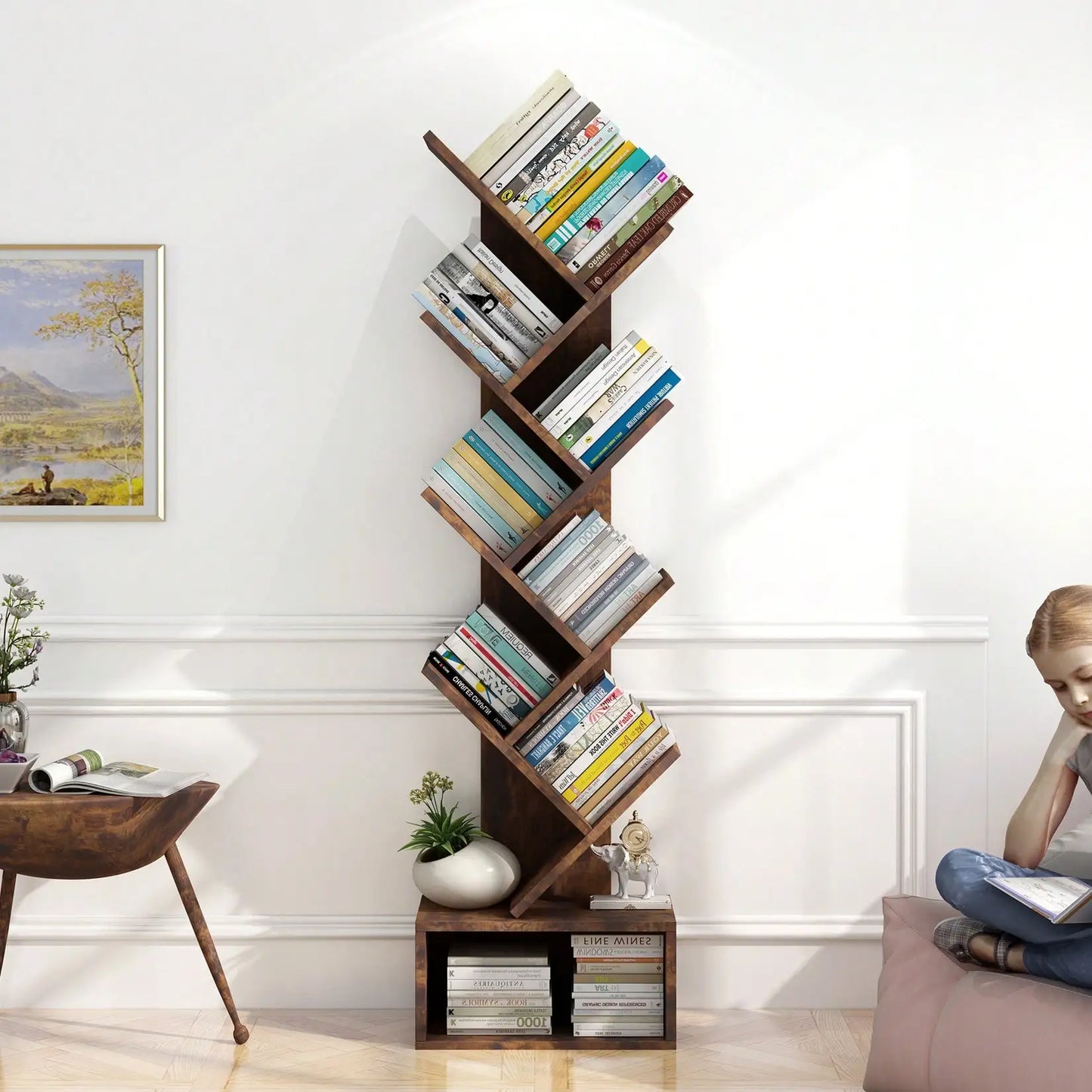 8 Tier Wooden Tall Floor Standing Bookcase