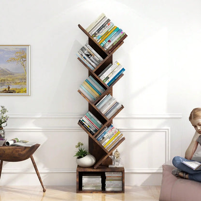 8 Tier Wooden Tall Floor Standing Bookcase