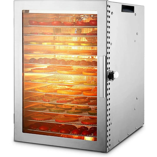 10.9 sqft Food Dehydrator for Jerky, 12 Stainless Steel Trays, 800W Dryer Temperature Control up to 190 degrees