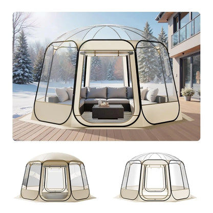 Pop-Up Clear Waterproof Outdoor Dome Shelter With Floor Mat For 1-6 Adults,