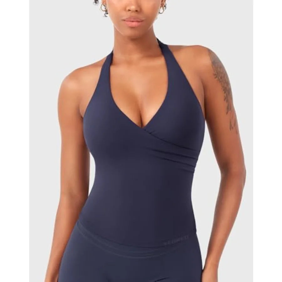 CoreFlex Womens Halter  Strappy Top Padded Deep V Neck Backless Camisole