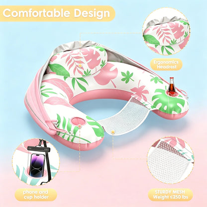 Adult Inflatable Lounge Chair with Adjustable Canopy Sun Shade, Cup and Phone Holder.
