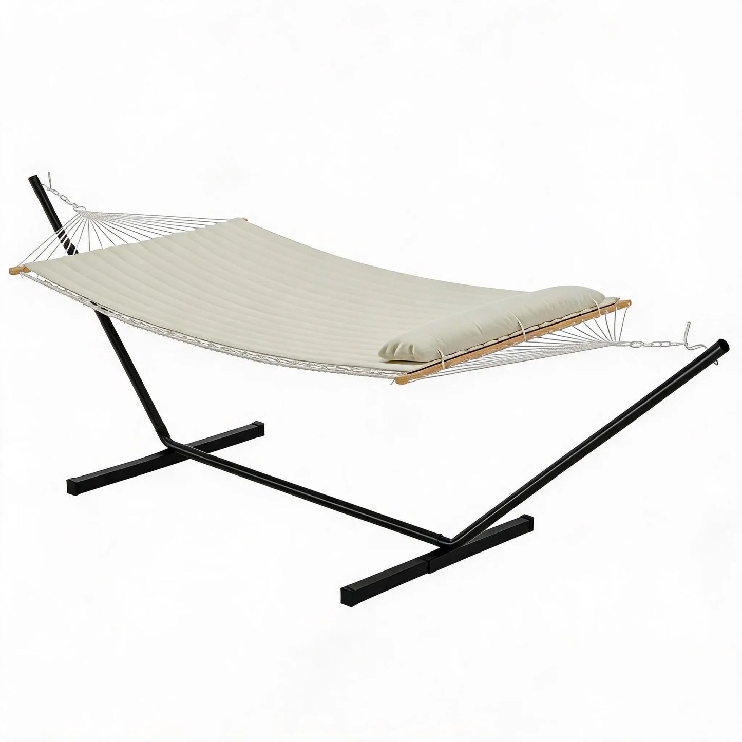 2 Person Double Hammock with Stand, Heavy Duty Outdoor Hammock with Adjustable Steel Frame & Pillow, Portable Camping Hammock for Patio Backyard Beach Garden