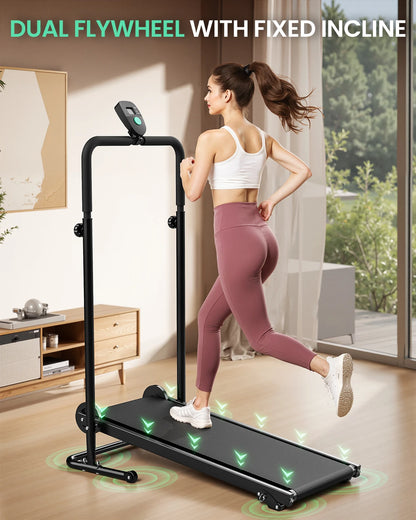 Non-Electric Treadmill with Dual Flywheel & Fixed Incline
