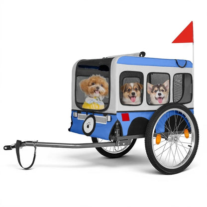 Blue Large Folding Bike Trailer for Dogs, 20×2.125in Heavy-Duty Steel Frame, Spacious All-Terrain Design for Cycling, Jogging, and Camping