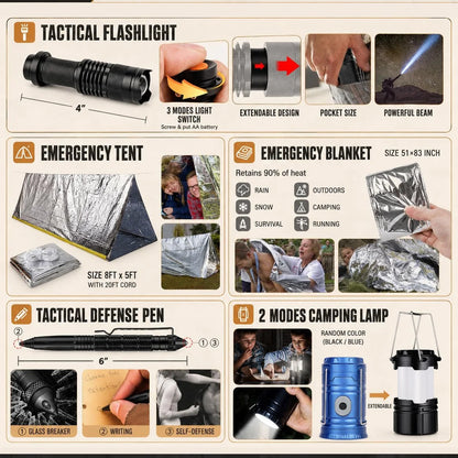 258-Piece Emergency Travel Tactical Kit. Hiking and Camping Essential Backpack