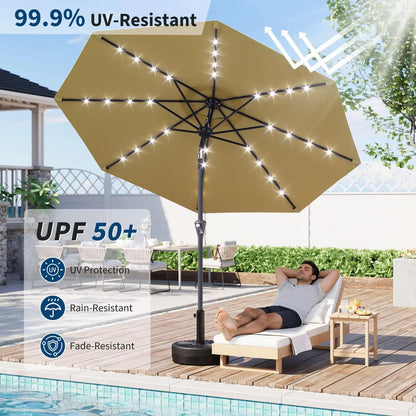10FT Solar Powered Patio Umbrella With 32 LED Lights