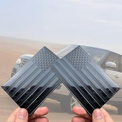 1 Pair 3"x5" Embossed Metal Black American Flag Stickers.