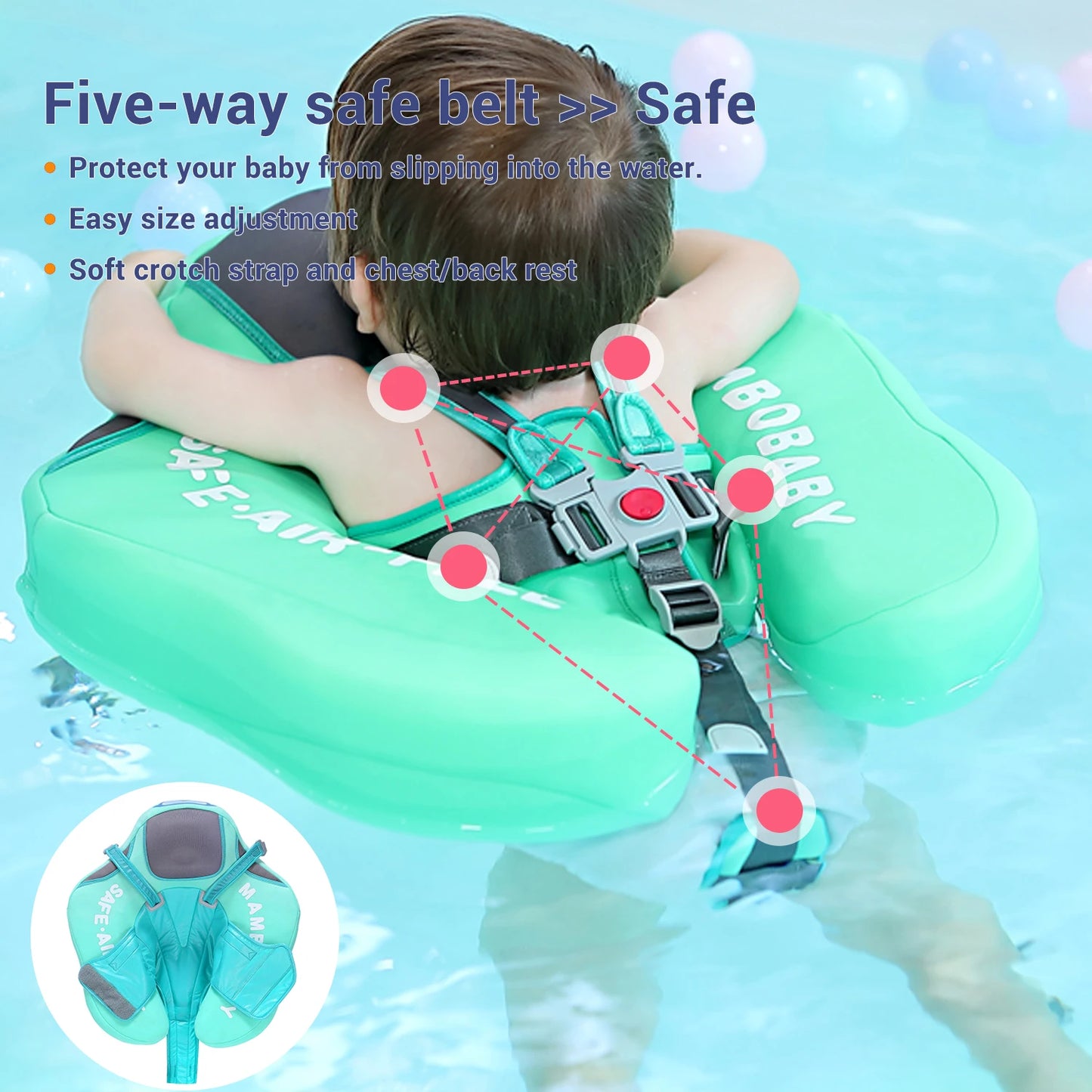Baby Float with Sunshade Canopy and Crotch Strap.