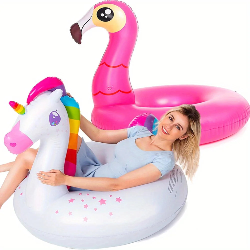 2 Pack Flamingo Unicorn Pool Float Inflatable Swimming Pool Tubes