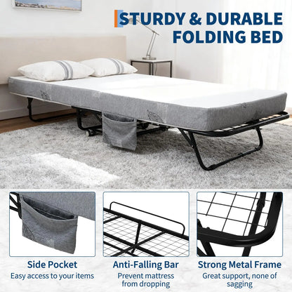 Folding Rollaway Bed with 4" Memory Foam Mattress for Adults.