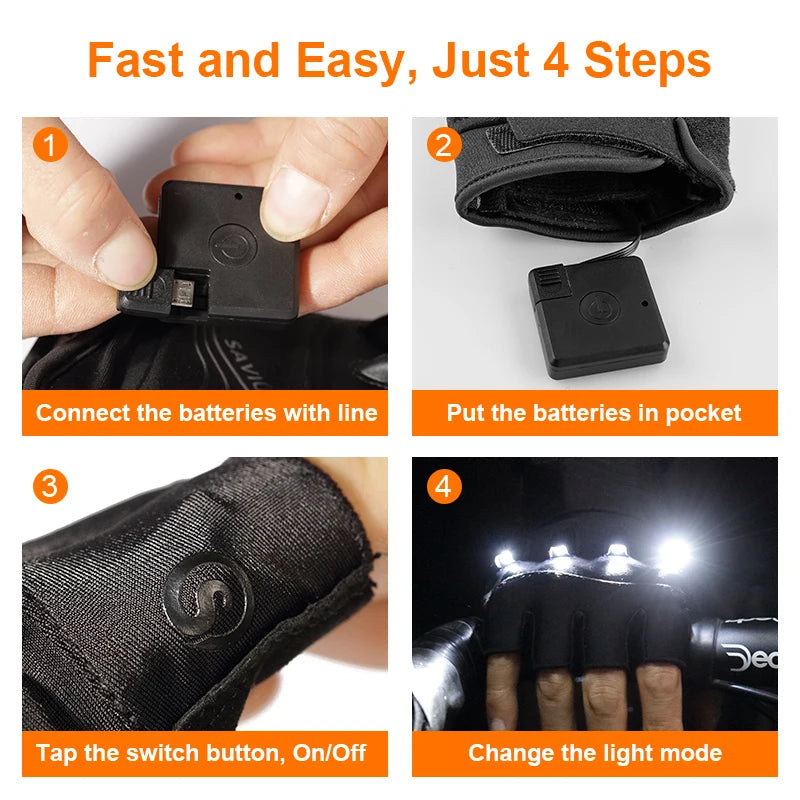 LED Gloves For Mountain Biking Fishing Night Sports Anti Slip