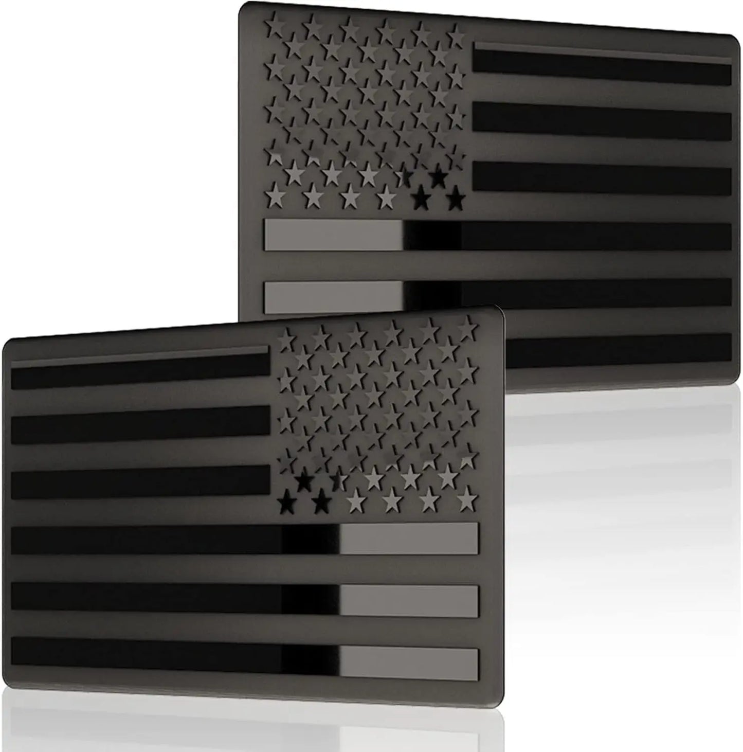 1 Pair 3"x5" Embossed Metal Black American Flag Stickers.