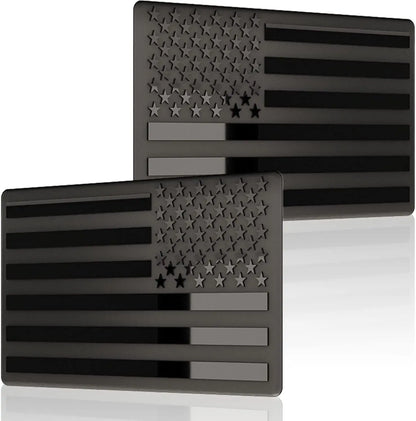 1 Pair 3"x5" Embossed Metal Black American Flag Stickers.