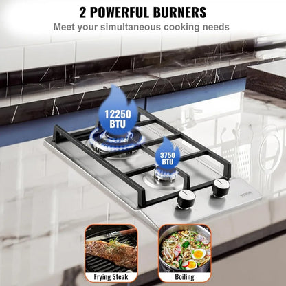 12 Inch Dual Burner Stainless Steel Gas Cooktop