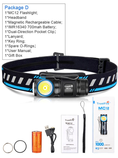 Powerful LED Headlamp 1000 Lumens Magnetic Rechargeable Camping Torch Flashlight