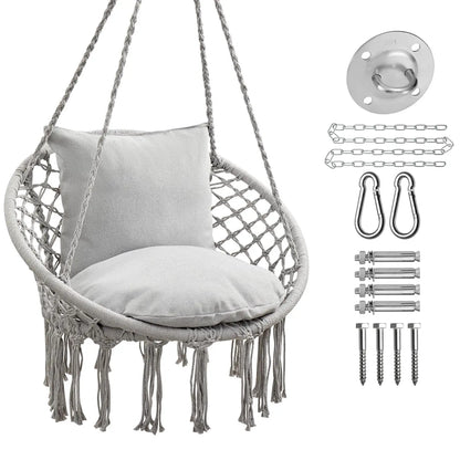 Macrame Hammock Chair Hanging Swing Chair 330 Lbs capacity with 2 Cushions and Hardware Kits