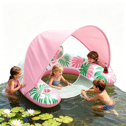 Adult Inflatable Lounge Chair with Adjustable Canopy Sun Shade, Cup and Phone Holder.