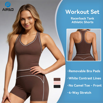 2-Piece Yoga Set, Racing Vest, Outdoor Sports Shorts,  4-Way Stretch Fitness Shorts
