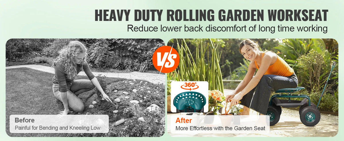 Garden Cart Rolling Workseat with Wheels Gardening Stool
