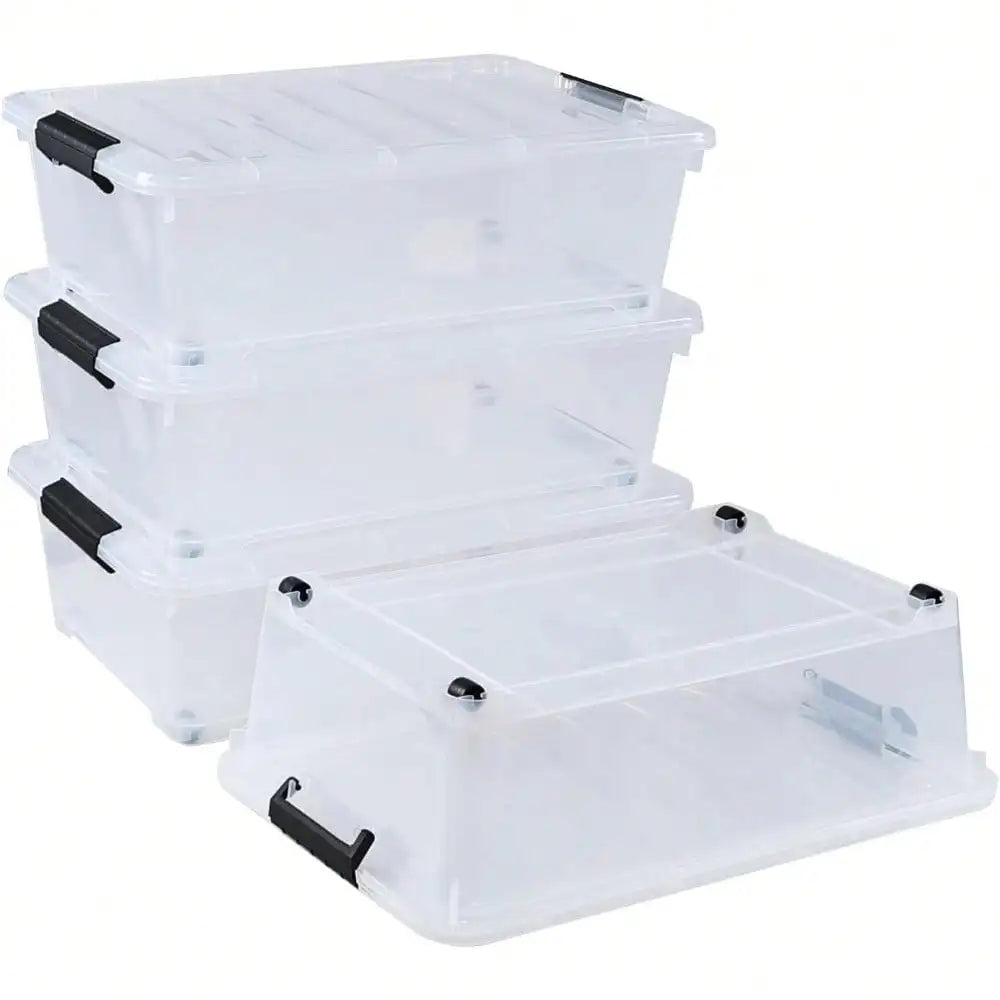 20 Quart Stackable Plastic Under Bed Bins With Lid