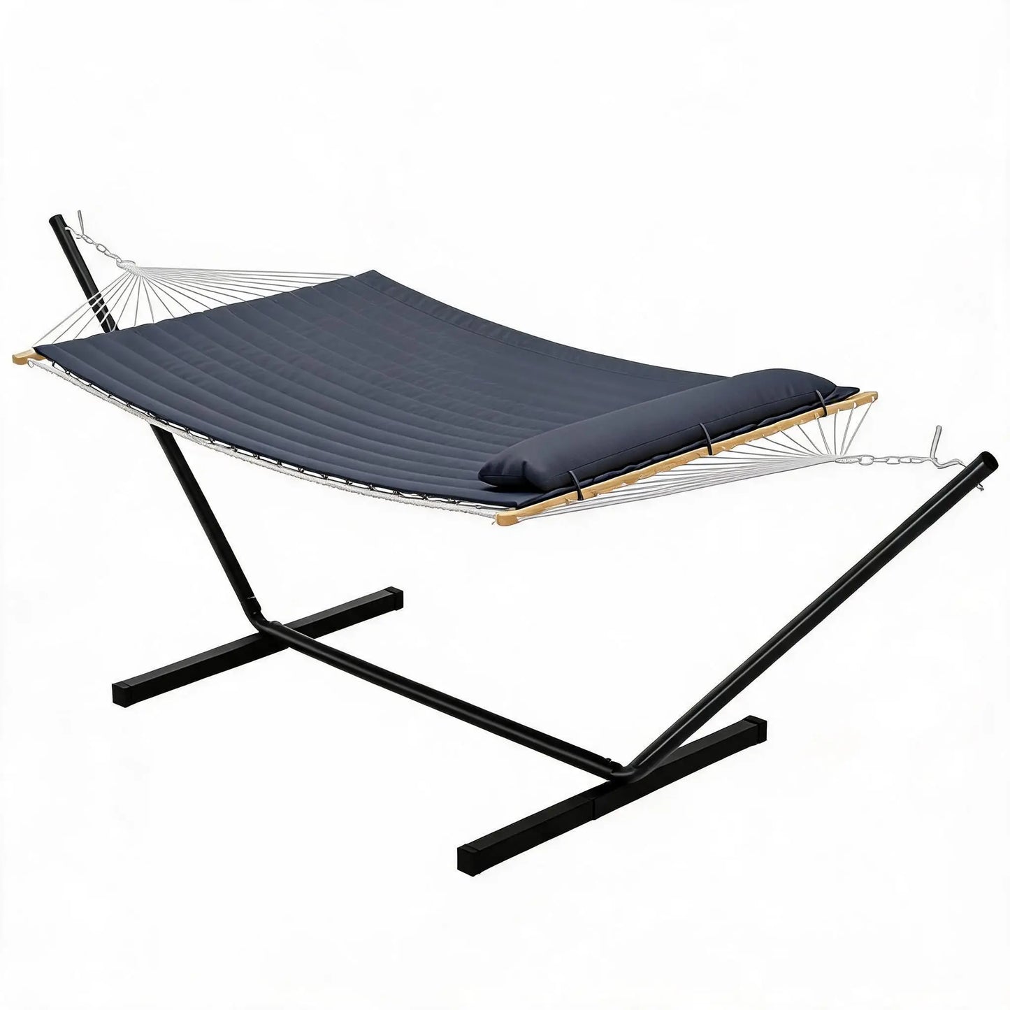 2 Person Double Hammock with Stand, Heavy Duty Outdoor Hammock with Adjustable Steel Frame & Pillow, Portable Camping Hammock for Patio Backyard Beach Garden