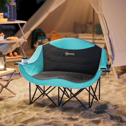 Double Camping Chair for Adults, Padded Folding Camp Chair.