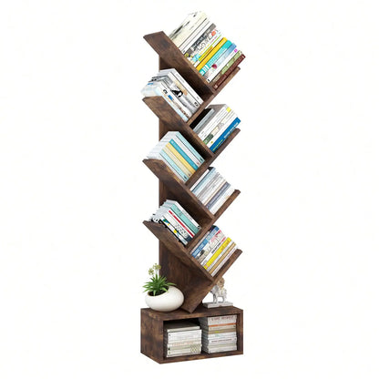 8 Tier Wooden Tall Floor Standing Bookcase