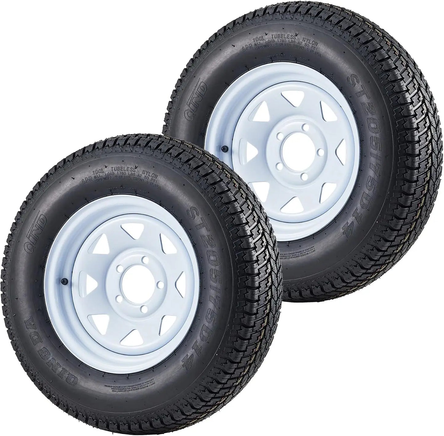 2-Pack Trailer Tires On Rim ST175/80D13 175 80 13 Load Range C 5-Lug on 4.5 inch White Spoke Wheels