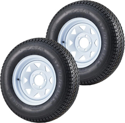 2-Pack Trailer Tires On Rim ST175/80D13 175 80 13 Load Range C 5-Lug on 4.5 inch White Spoke Wheels