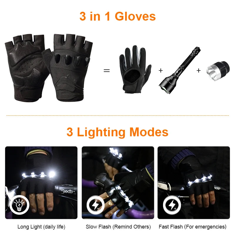 LED Gloves For Mountain Biking Fishing Night Sports Anti Slip