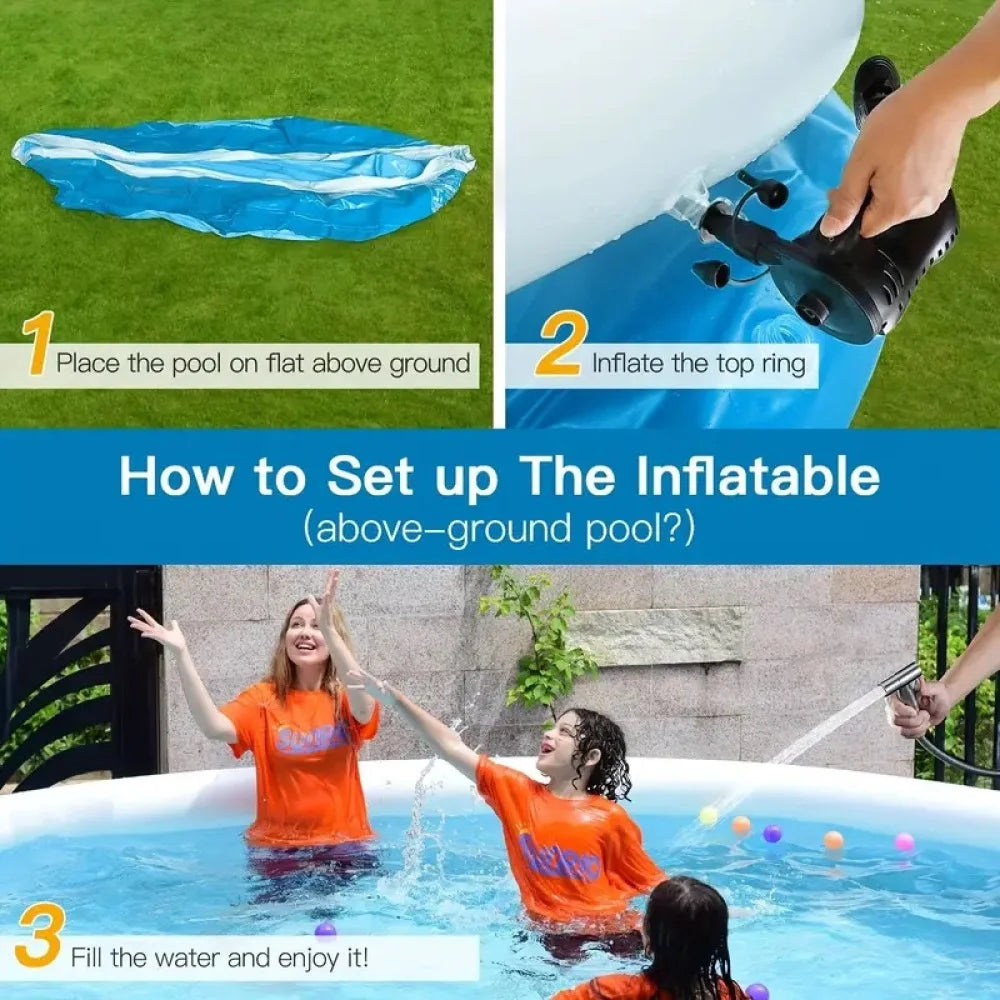 Inflatable Round Swimming Pool for Outdoor, Backyard