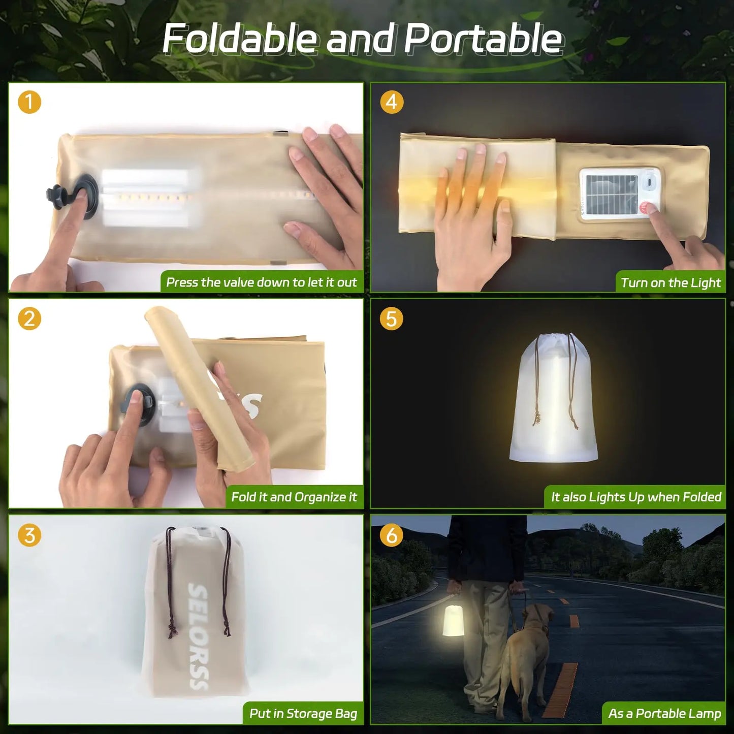Rechargeable Camping Lantern 2000mAh Folding Portable Waterproof