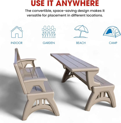2-in-1 Outdoor Convertible Bench to Picnic Table