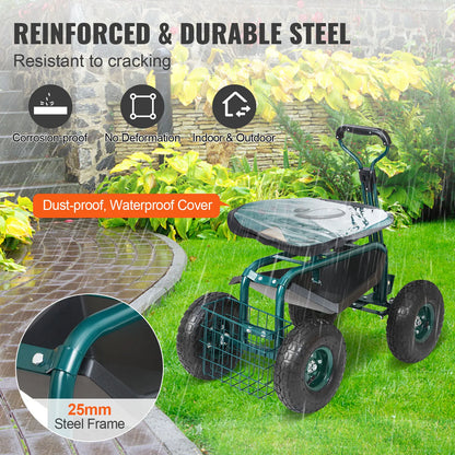Garden Cart Rolling Workseat with Wheels Gardening Stool