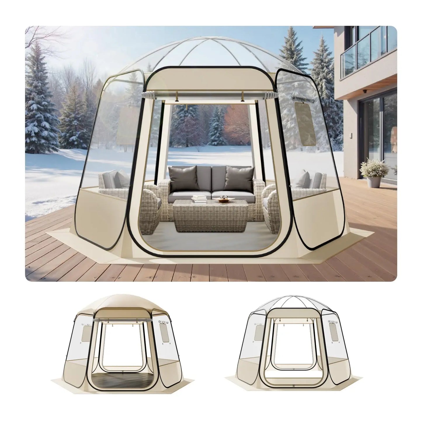 Pop-Up Clear Waterproof Outdoor Dome Shelter With Floor Mat For 1-6 Adults,