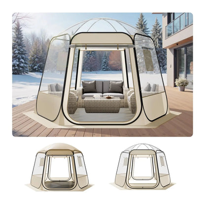 Pop-Up Clear Waterproof Outdoor Dome Shelter With Floor Mat For 1-6 Adults,