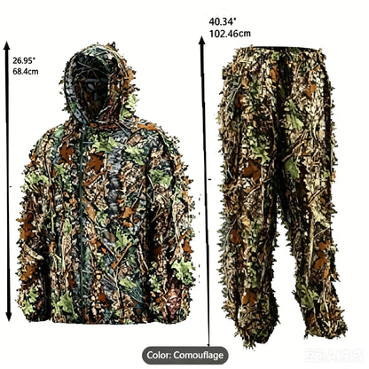 Unisex Ghillie Suit, 3D Lightweight Hunting Clothes, Hooded Camouflage Breathable Hunting Suit