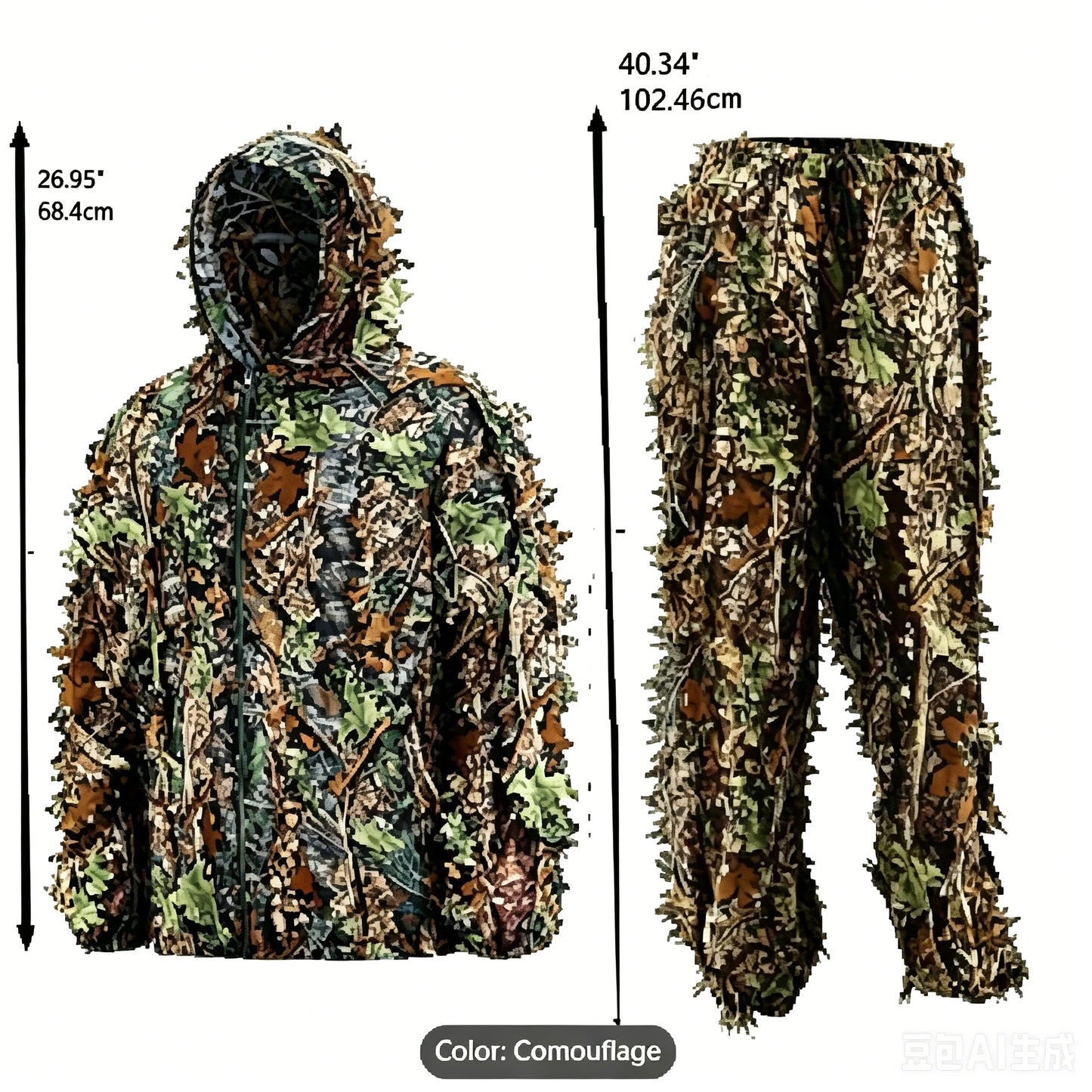 Unisex Ghillie Suit, 3D Lightweight Hunting Clothes, Hooded Camouflage Breathable Hunting Suit