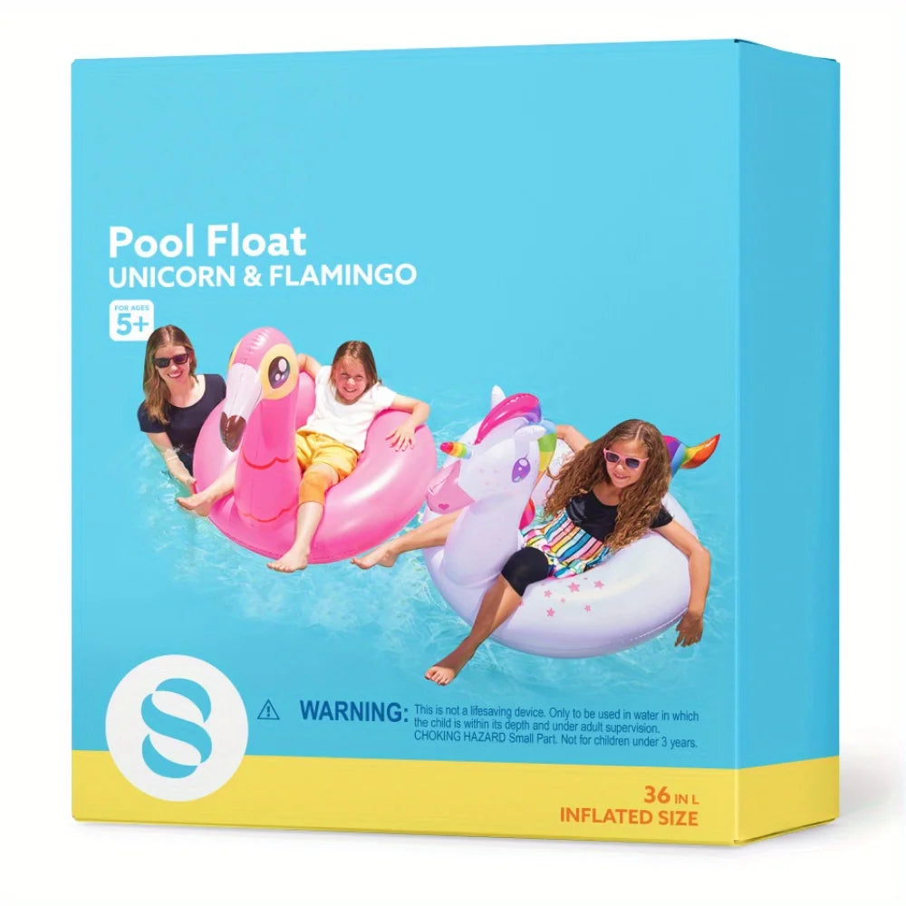 2 Pack Flamingo Unicorn Pool Float Inflatable Swimming Pool Tubes