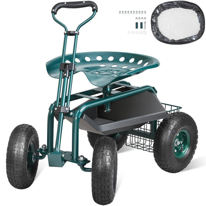 Garden Cart Rolling Workseat with Wheels Gardening Stool