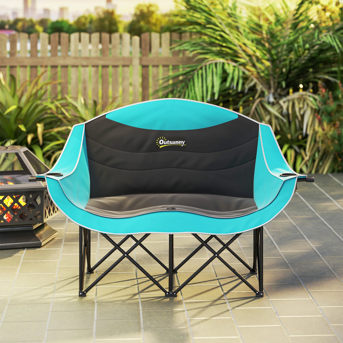 Double Camping Chair for Adults, Padded Folding Camp Chair.