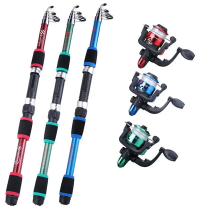 Fishing Kits With Telescopic Rod And Spinning Reel Baits Hooks Travel Pole Set