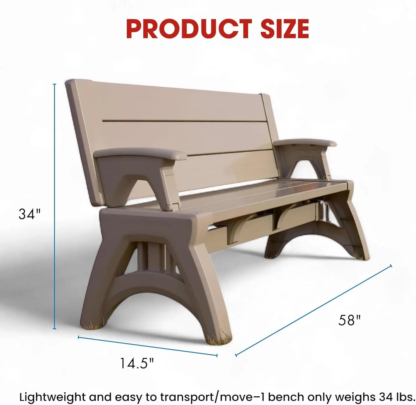 2-in-1 Outdoor Convertible Bench to Picnic Table