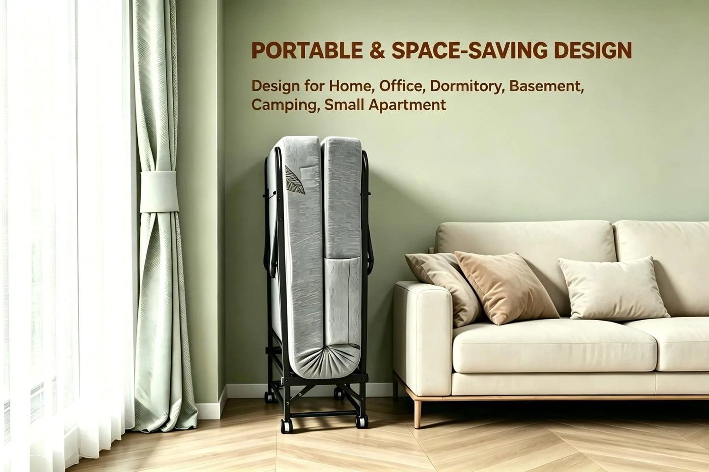 Folding Rollaway Bed with 4" Memory Foam Mattress for Adults.