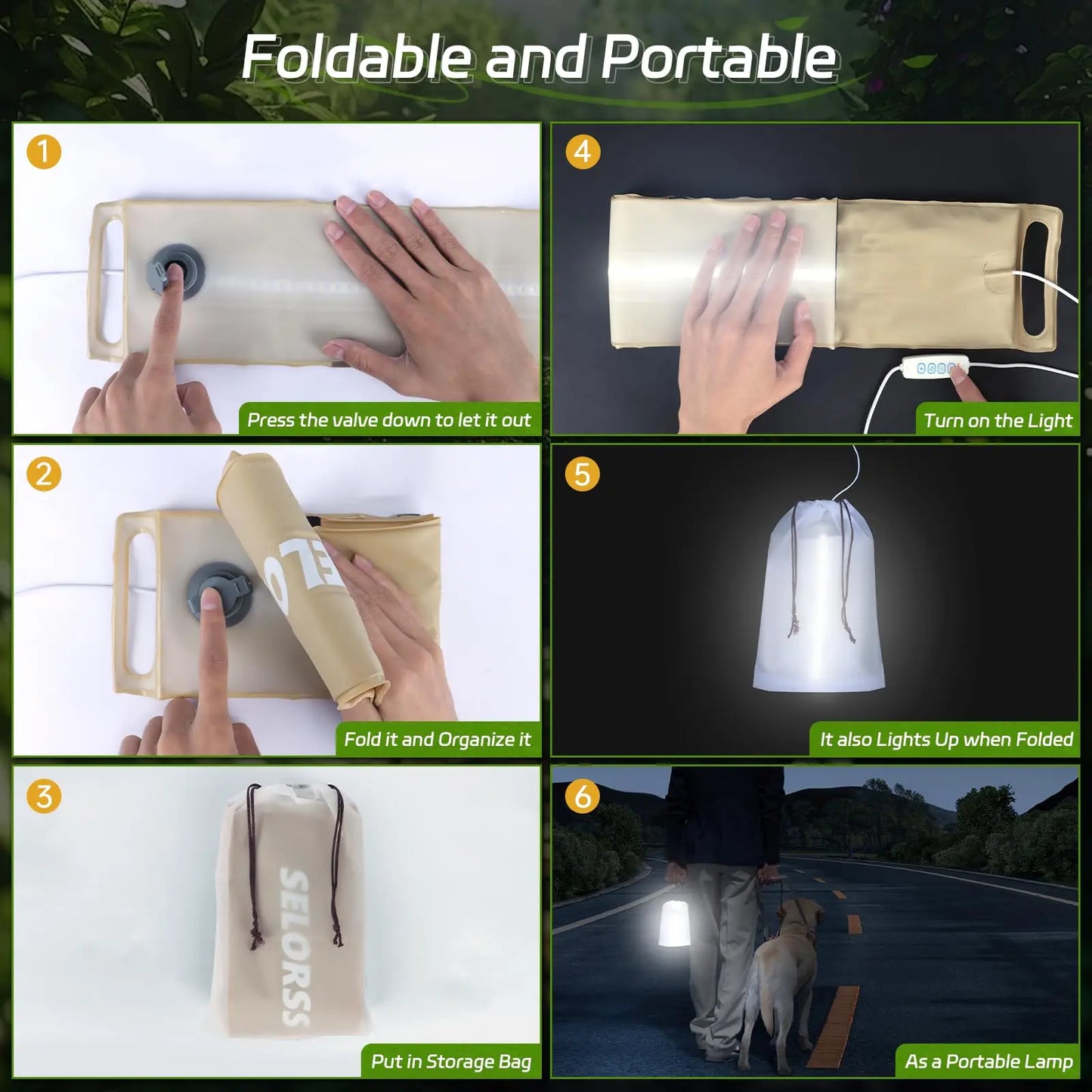 Rechargeable Camping Lantern 2000mAh Folding Portable Waterproof