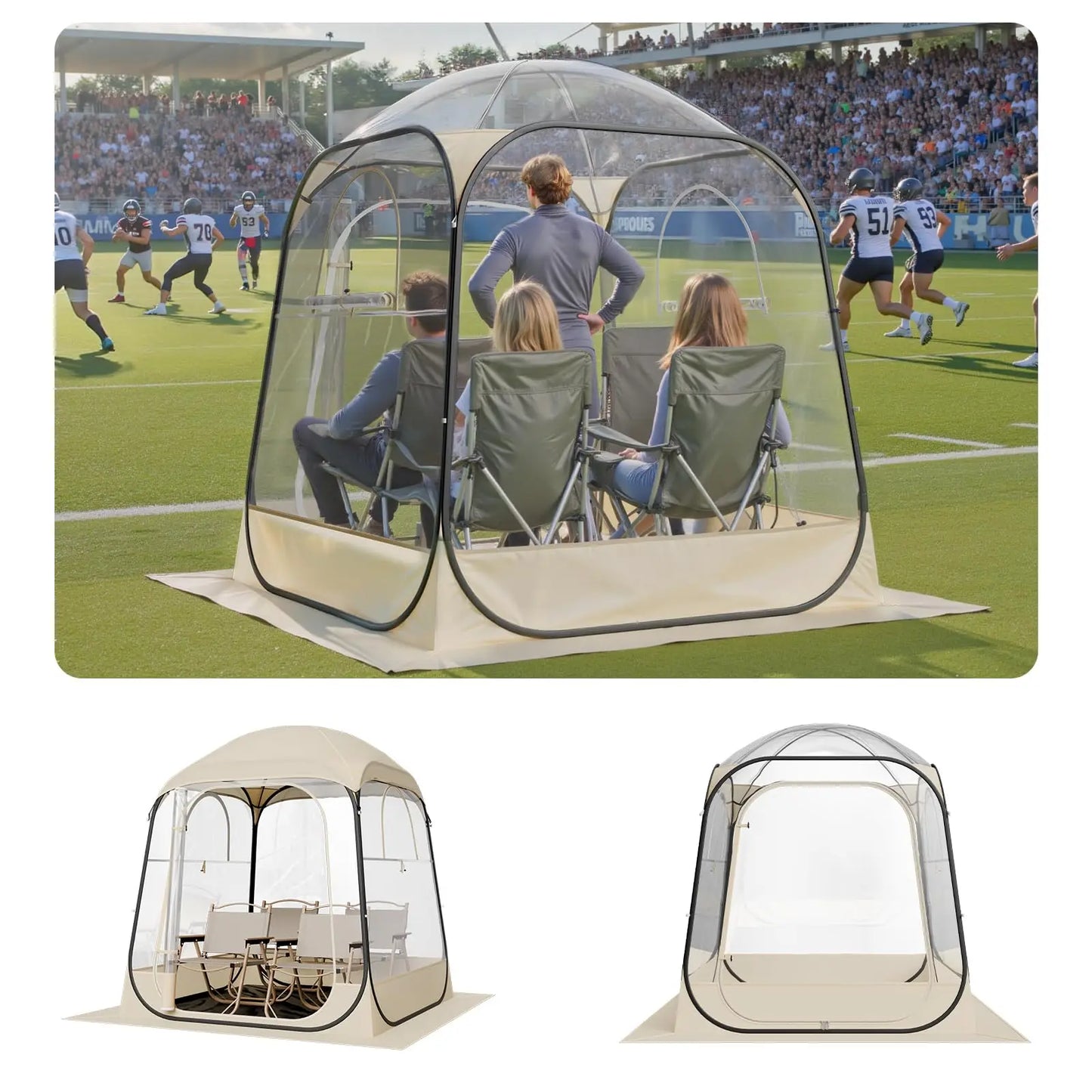 Pop-Up Clear Waterproof Outdoor Dome Shelter With Floor Mat For 1-6 Adults,