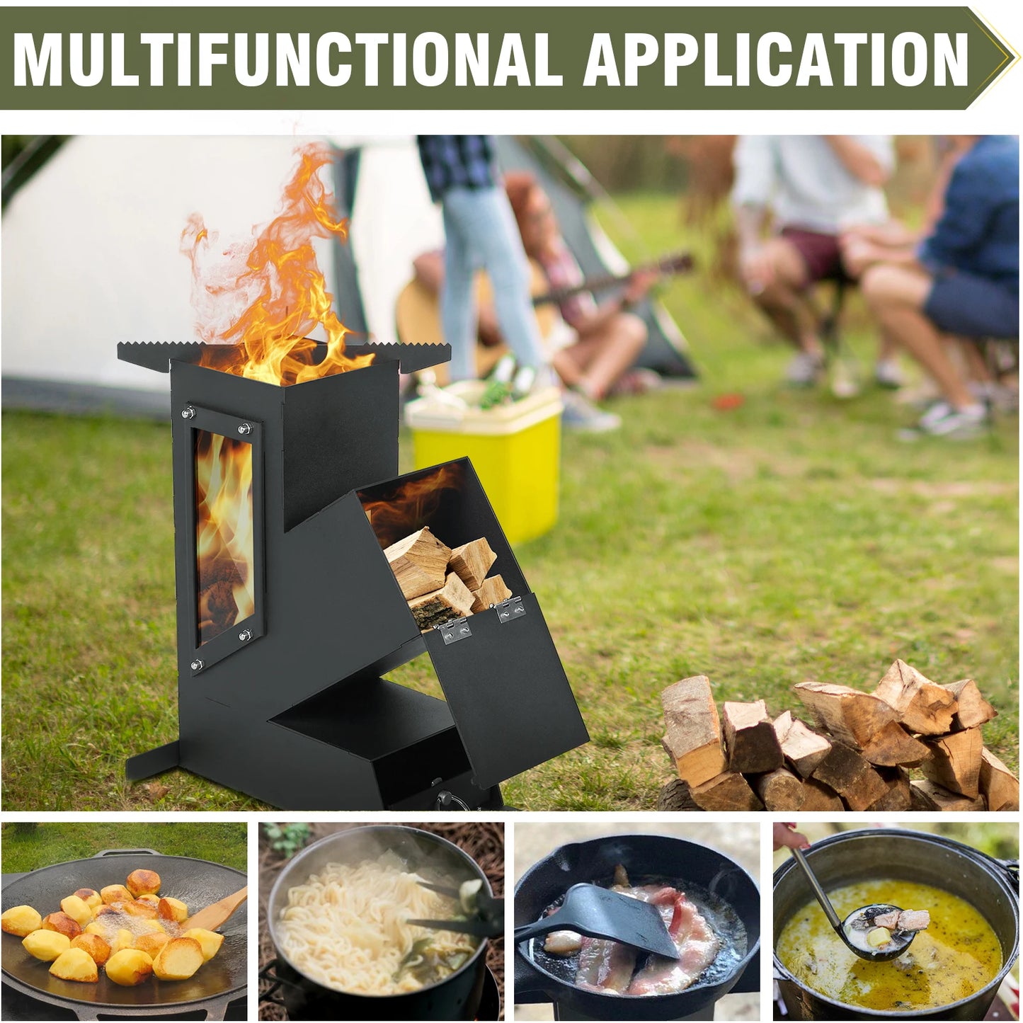 Portable Wood Burning Rocket Stove. Outdoor Cooking For Camping Grill Or Emergency Survival