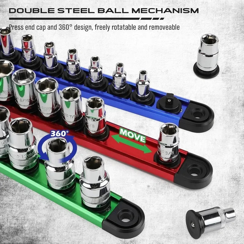 The socket organizer for toolbox drawers can accommodate 120 standard sized car garage sockets