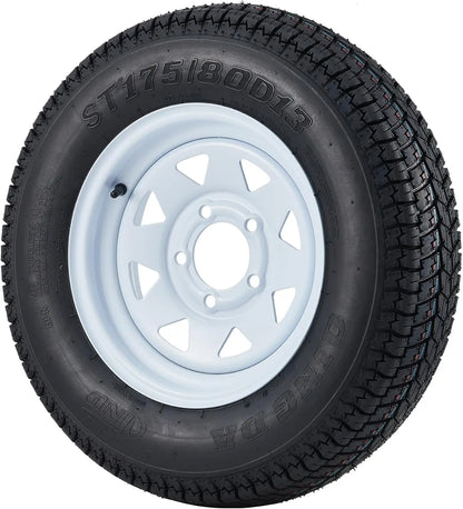 2-Pack Trailer Tires On Rim ST175/80D13 175 80 13 Load Range C 5-Lug on 4.5 inch White Spoke Wheels